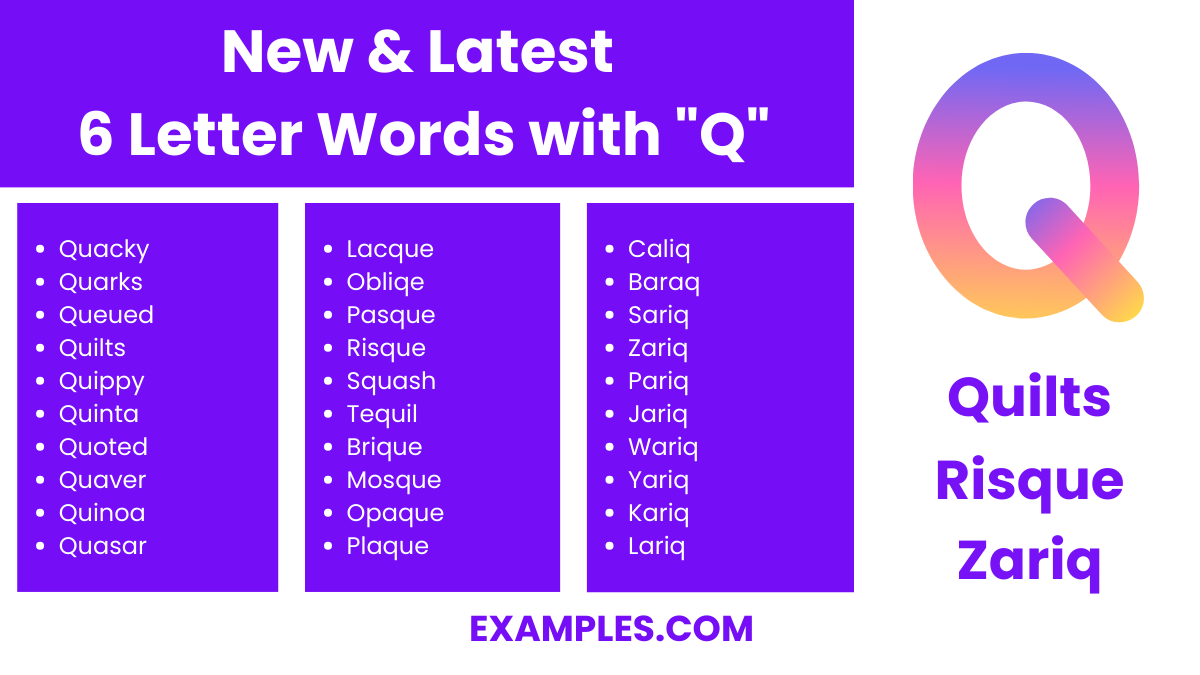 new latest 6 letter words with q