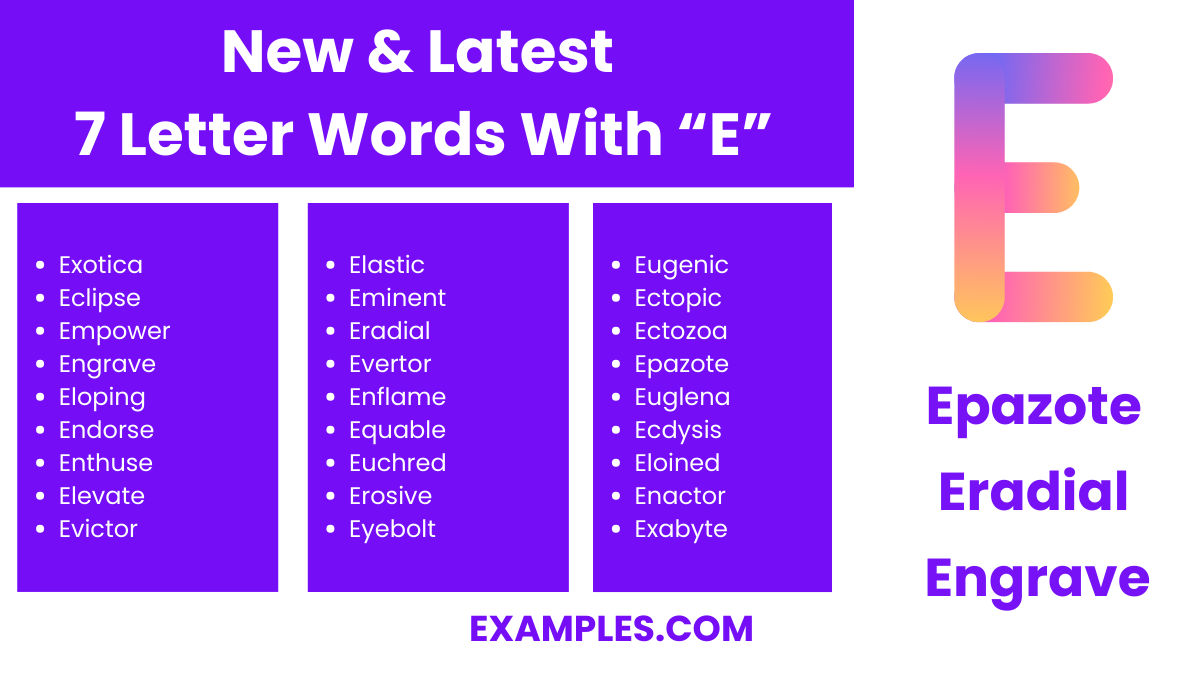 new latest 7 letter words with e