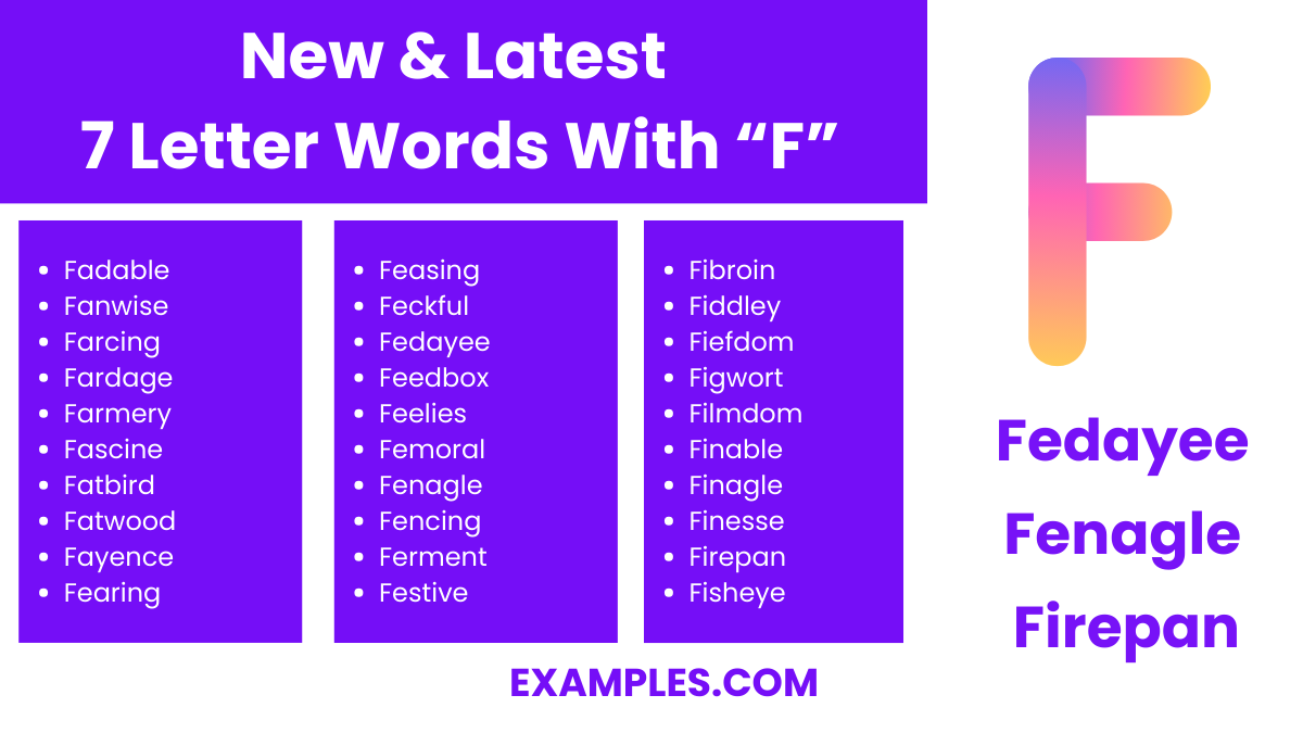 new latest 7 letter words with f