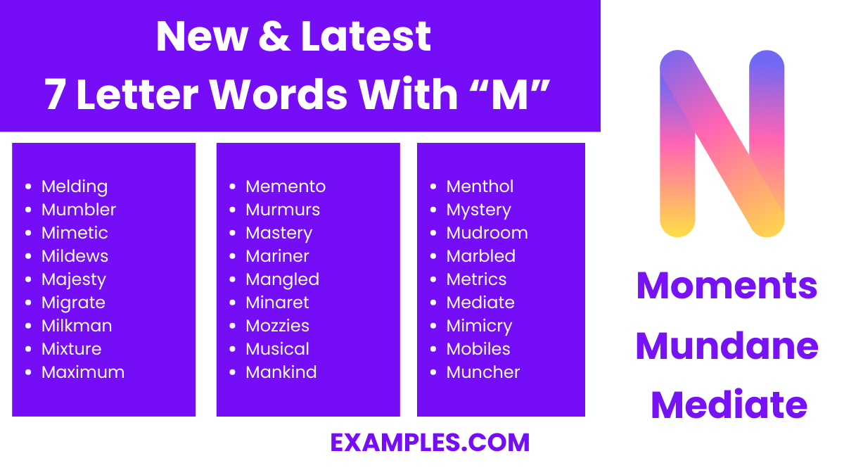 new latest 7 letter words with m