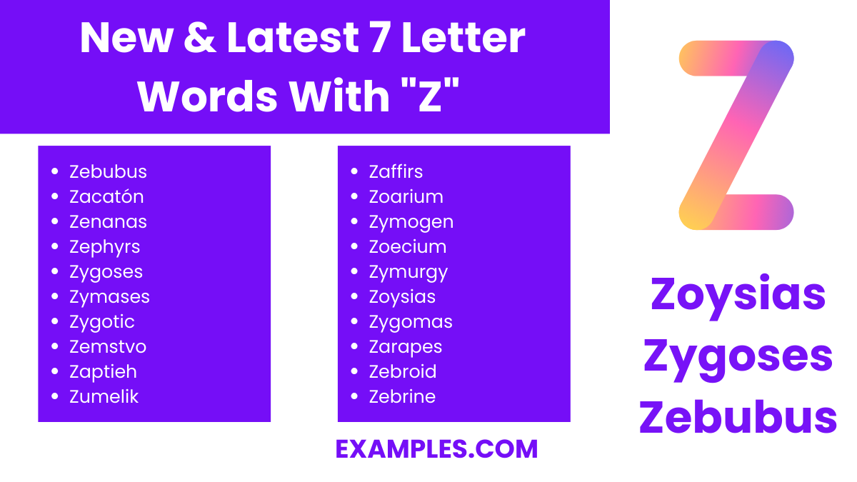 new latest 7 letter words with z