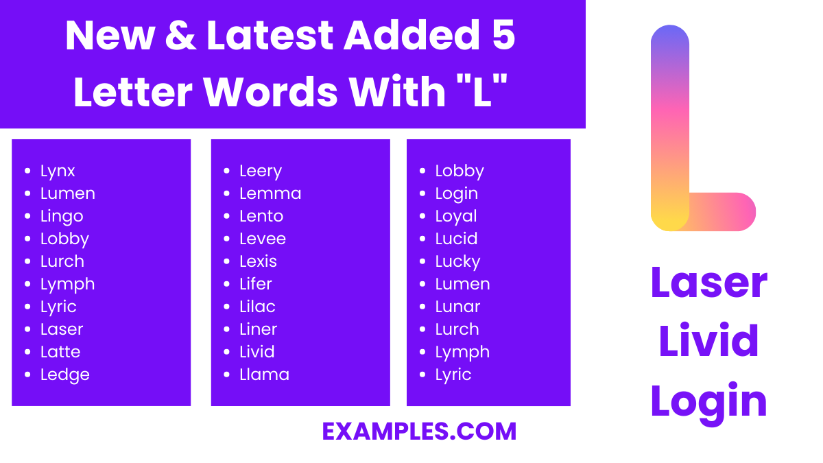 new latest added 5 letter words with l