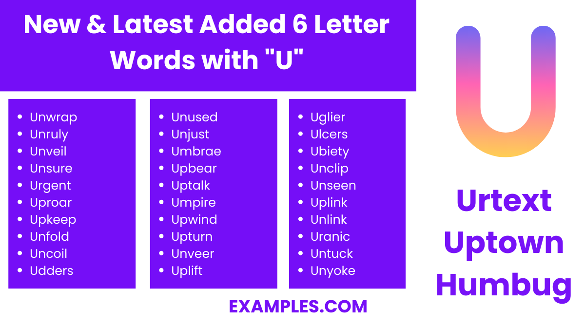 new latest added 6 letter words with u