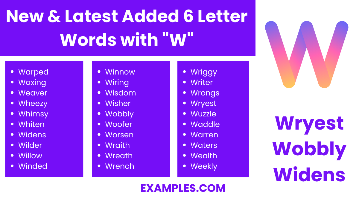 new latest added 6 letter words with w