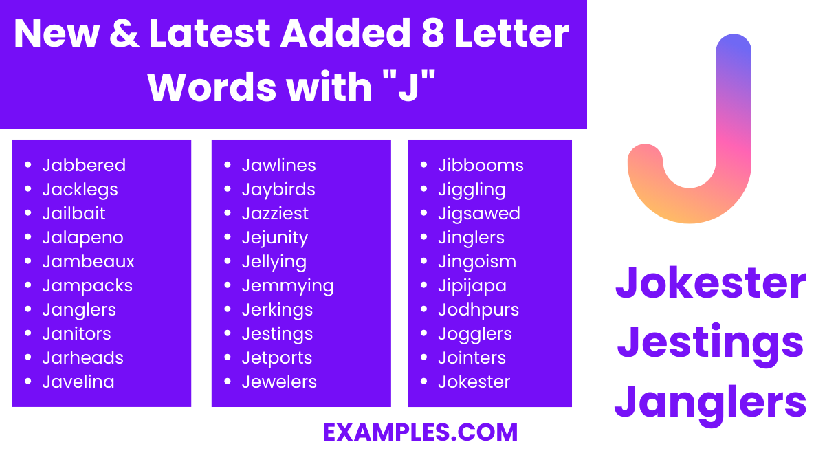 new latest added 8 letter words with j