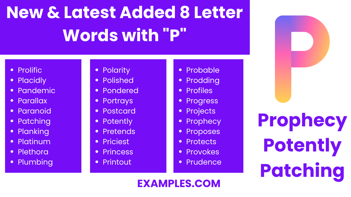 new latest added 8 letter words with p