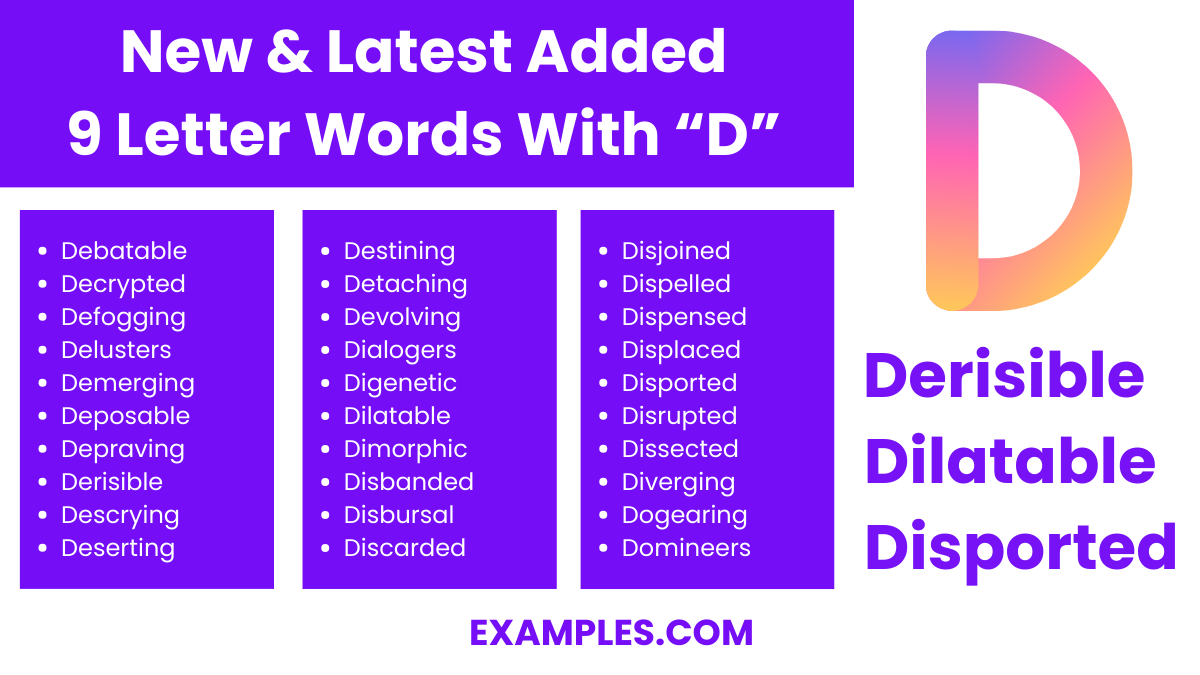new latest added 9 letter words with d