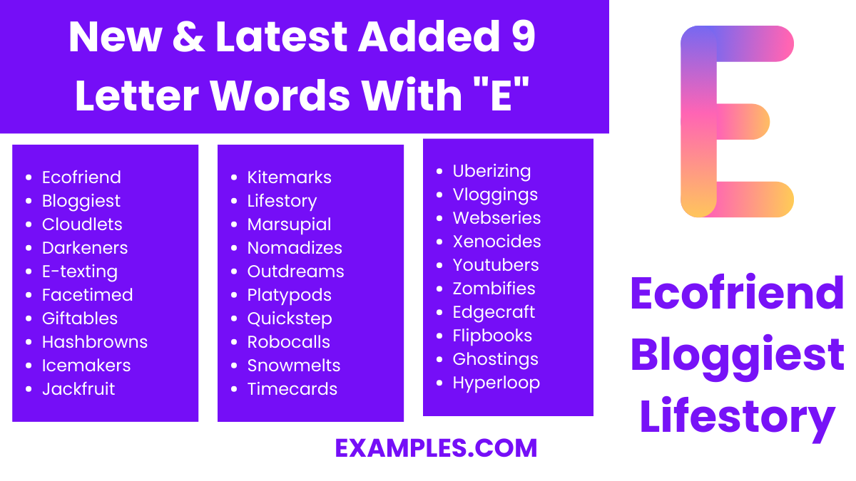 new latest added 9 letter words with e 1