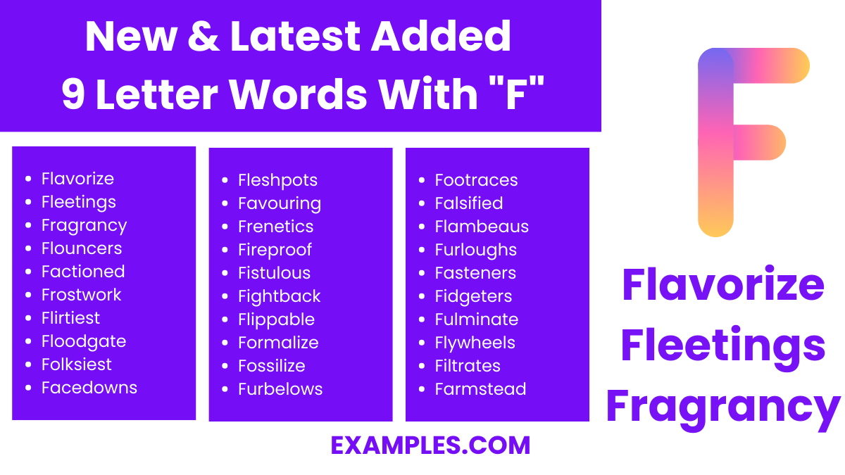 new latest added 9 letter words with f