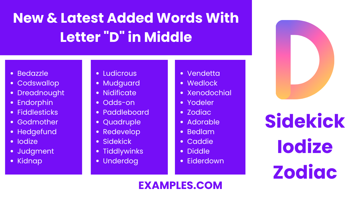 new latest added words with letter d in middle