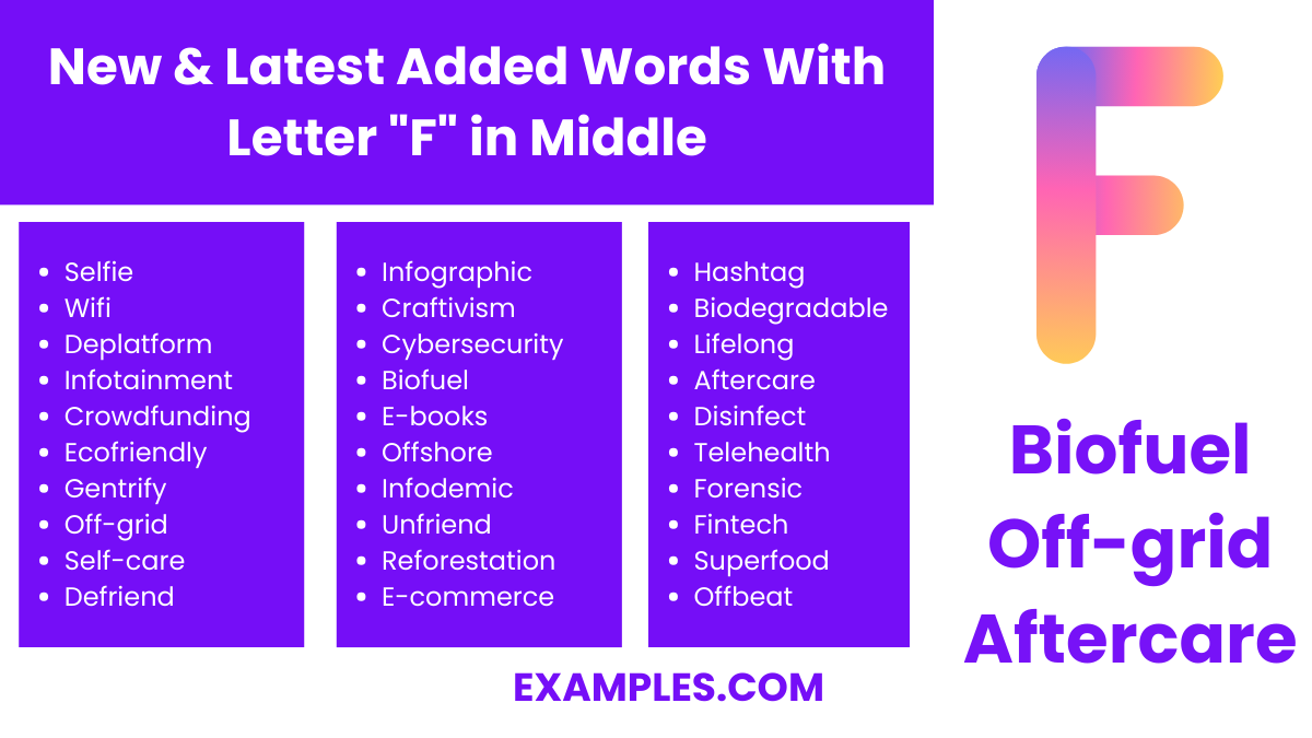new latest added words with letter f in middle