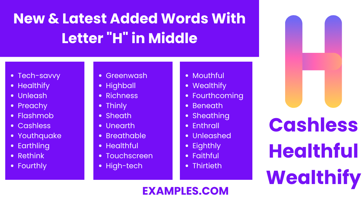 new latest added words with letter h in middle