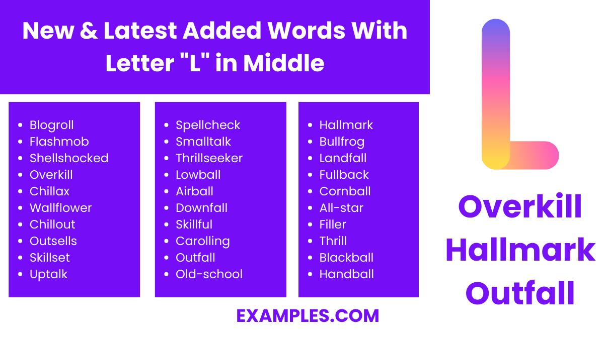 new latest added words with letter l in middle