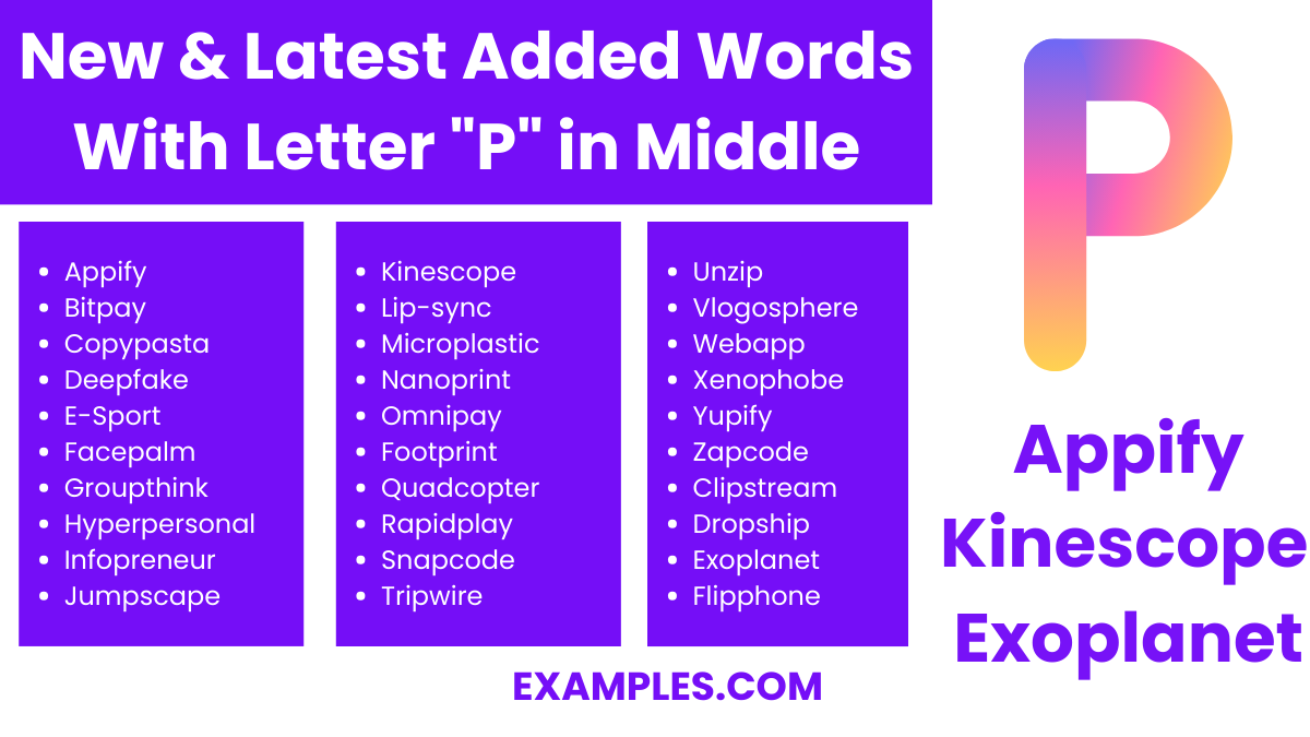 new latest added words with letter p in middle