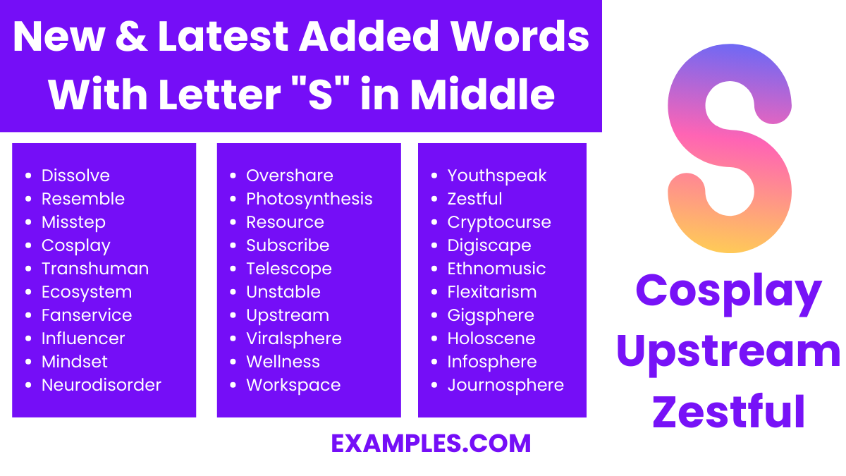 new latest added words with letter s in middle