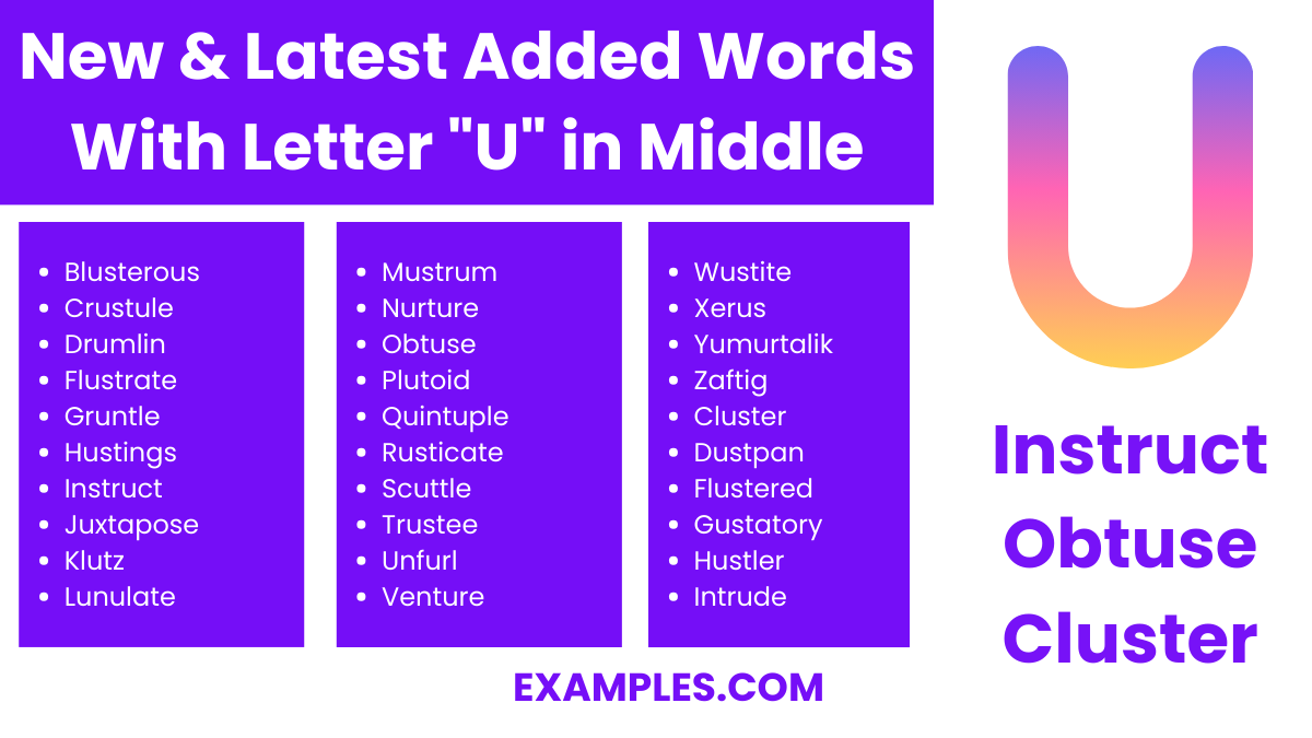 new latest added words with letter u in middle