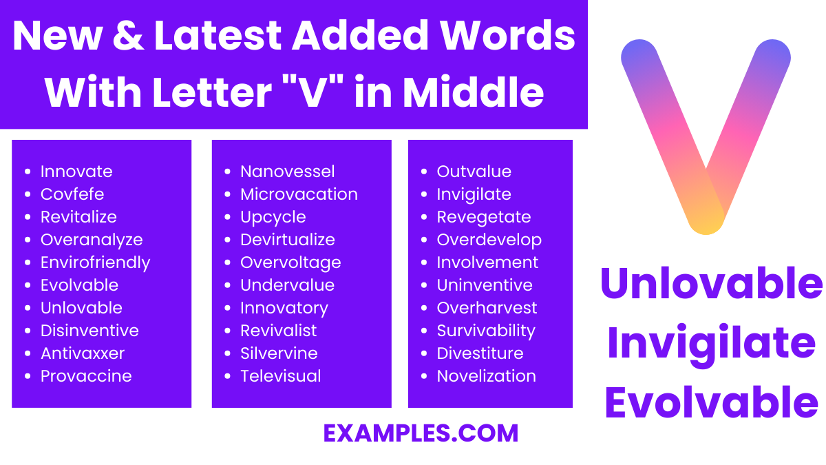 new latest added words with letter v in middle