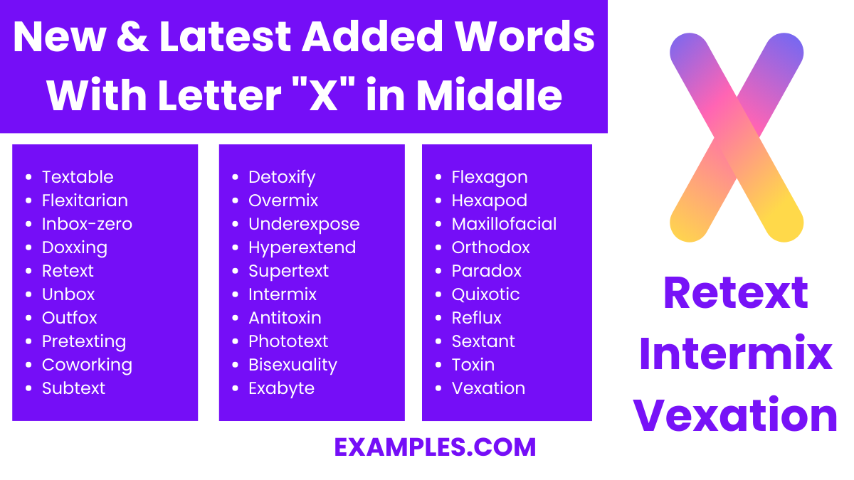 new latest added words with letter x in middle