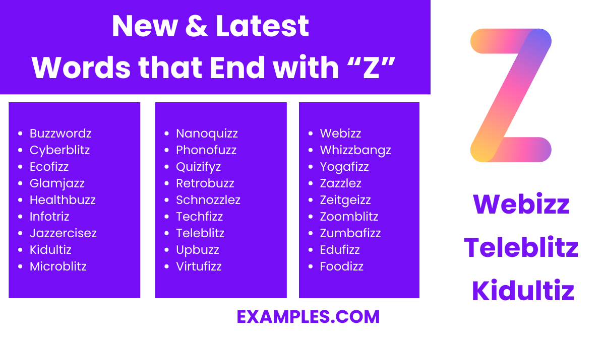 new latest words that end with z