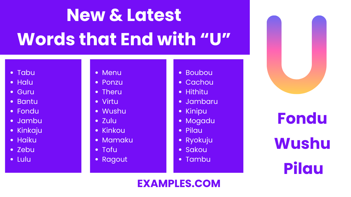 new latest words that end with u