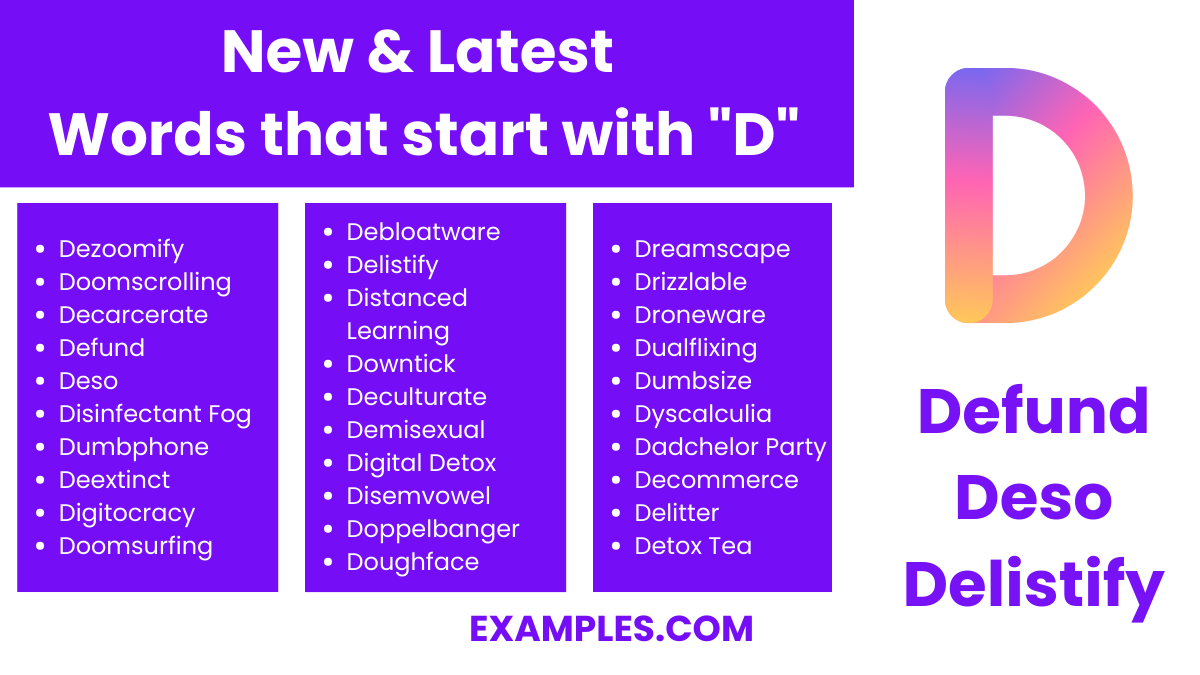 new latest words that start with d