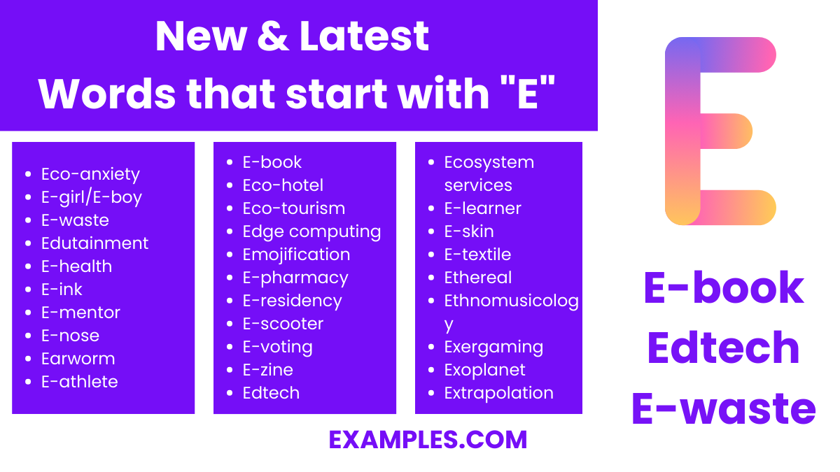 new latest words that start with e