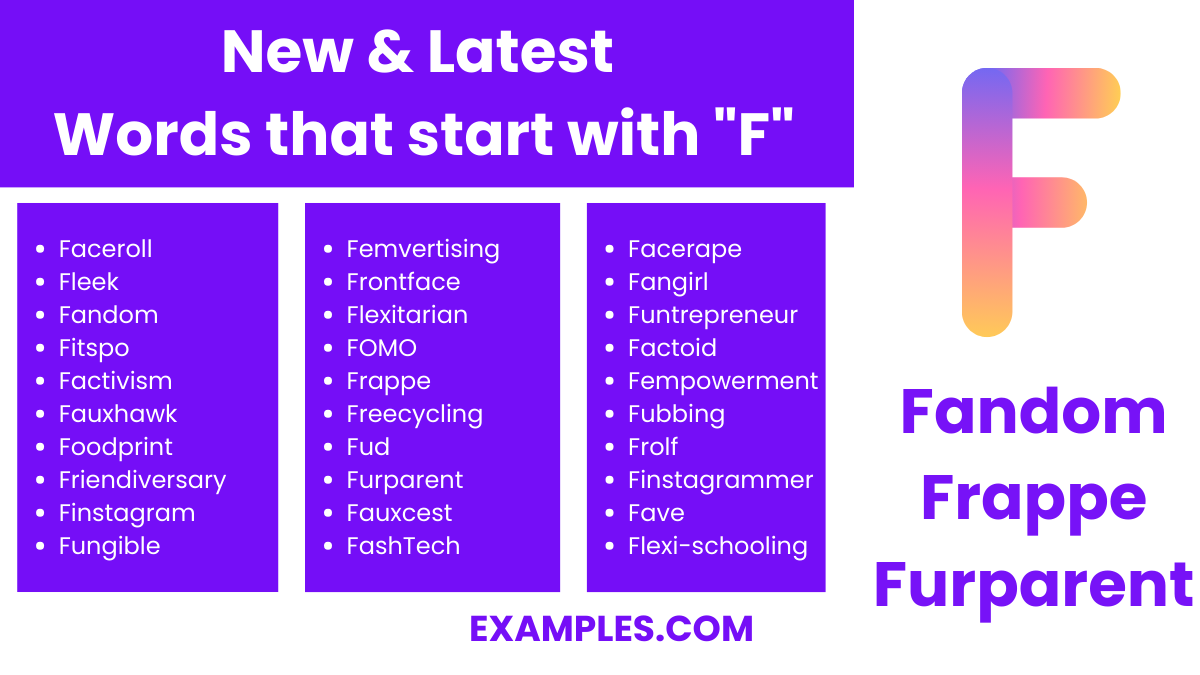 new latest words that start with f