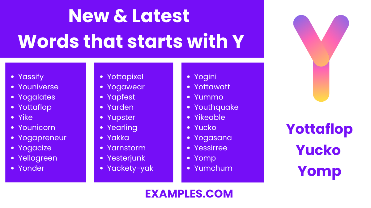 new latest words that start with y