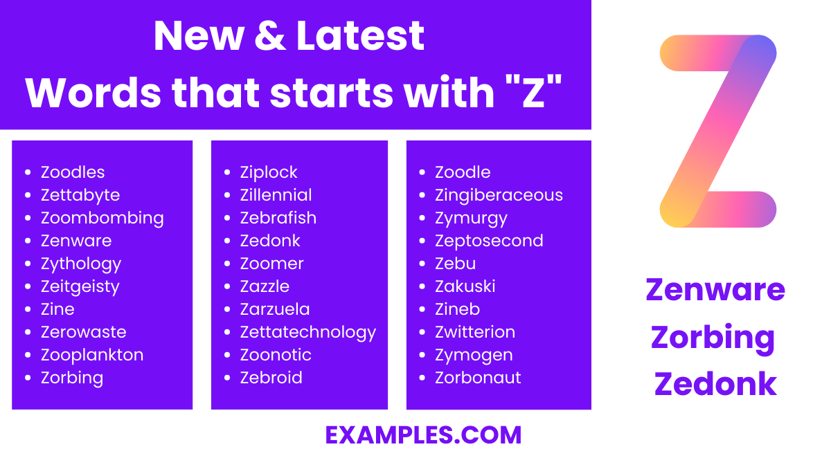 new latest words that start with z