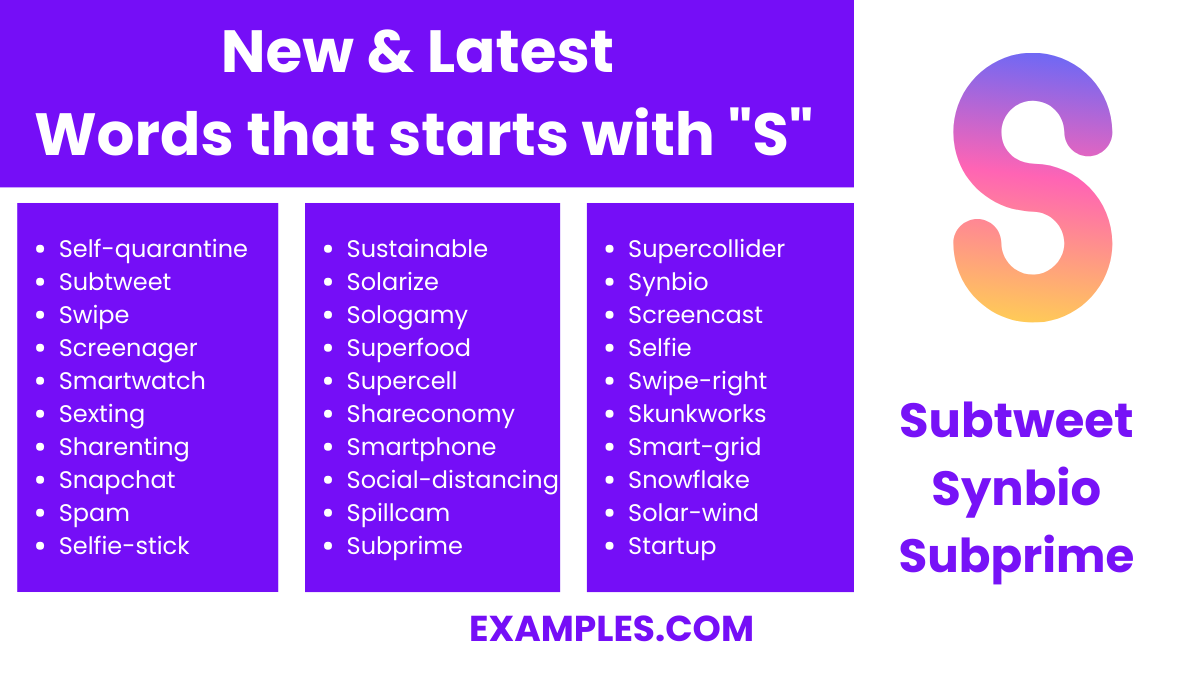 new latest words that start with s