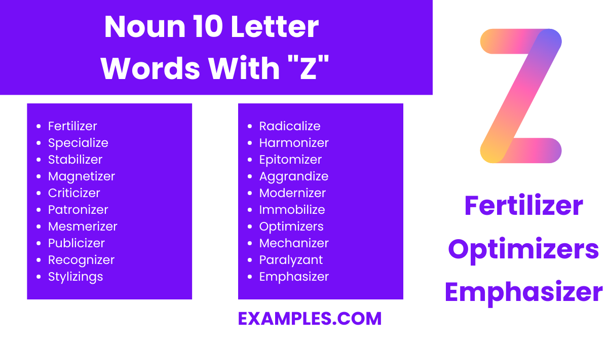 noun 10 letter words with z