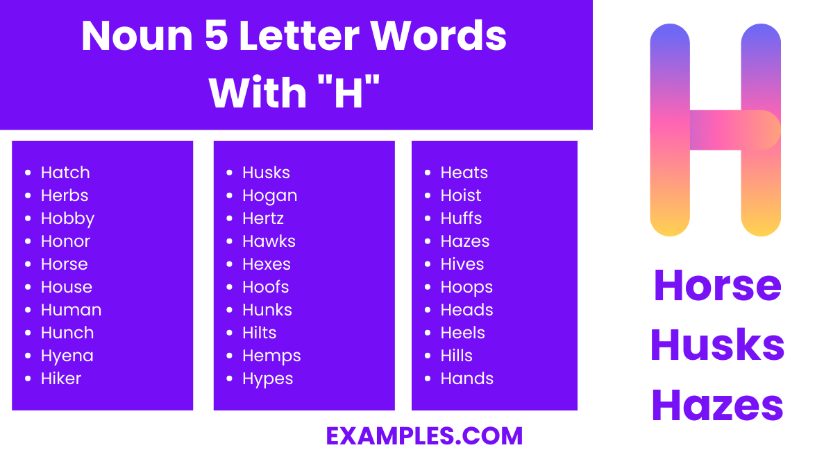 noun 5 letter words with h