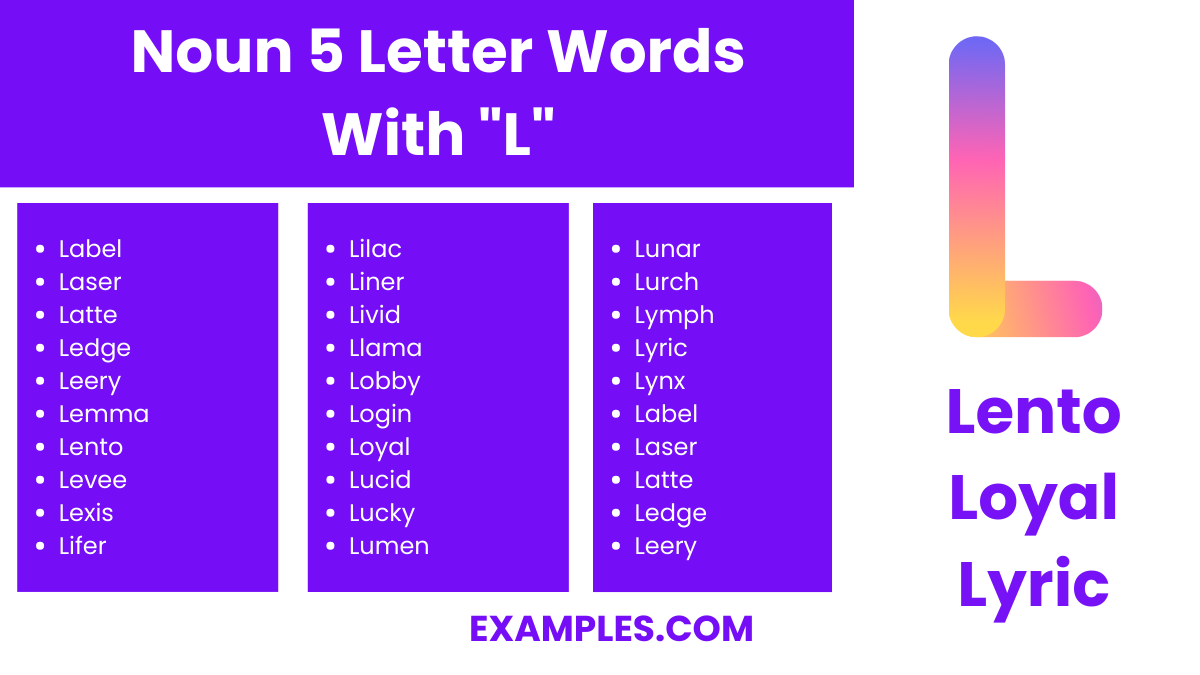 noun 5 letter words with l