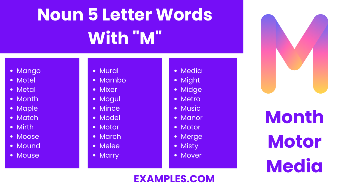 noun 5 letter words with m