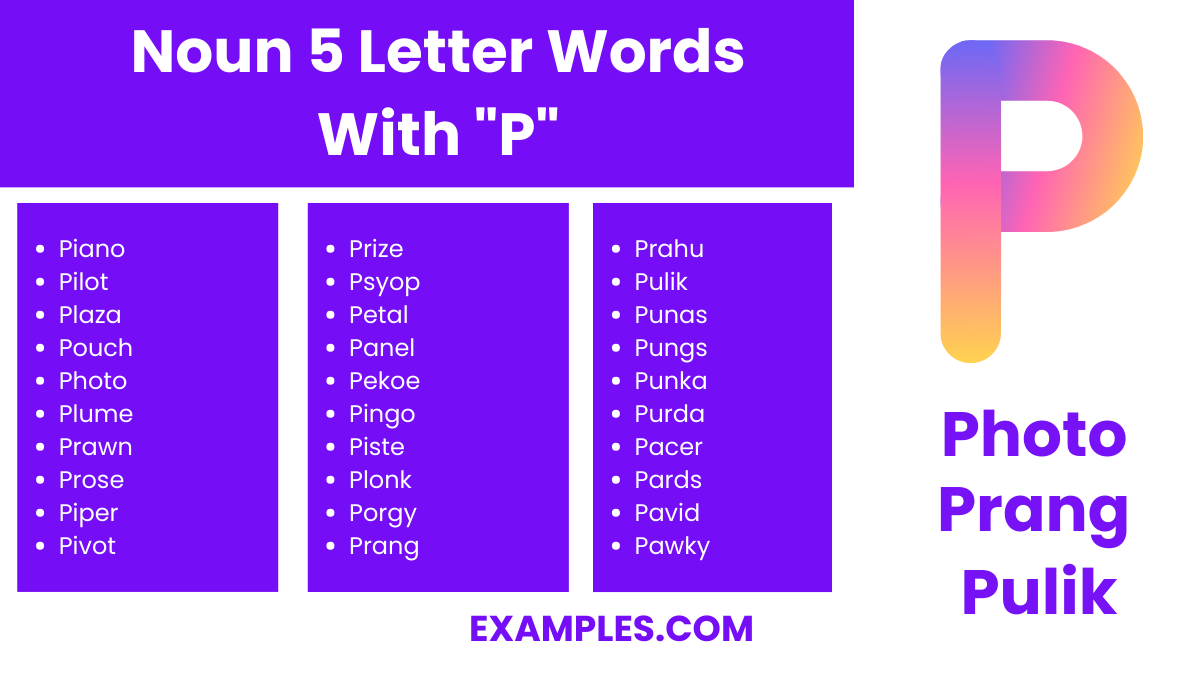 noun 5 letter words with p