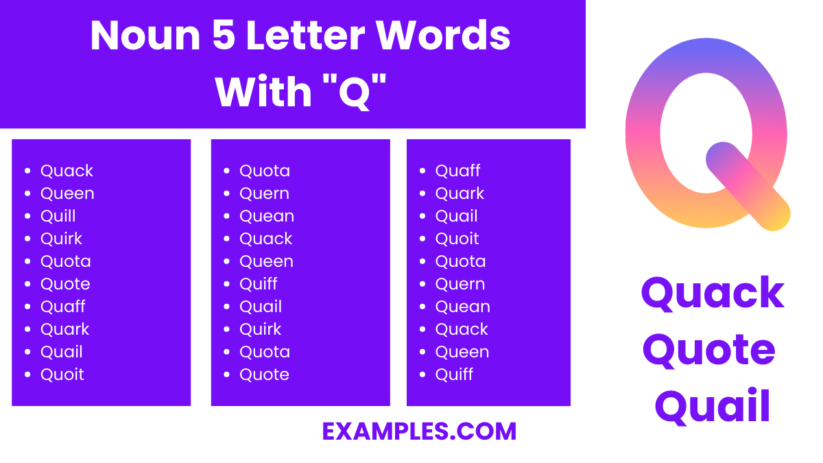 noun 5 letter words with q