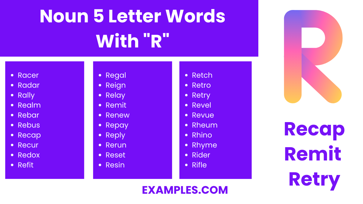 noun 5 letter words with r