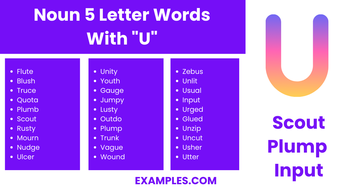 noun 5 letter words with u