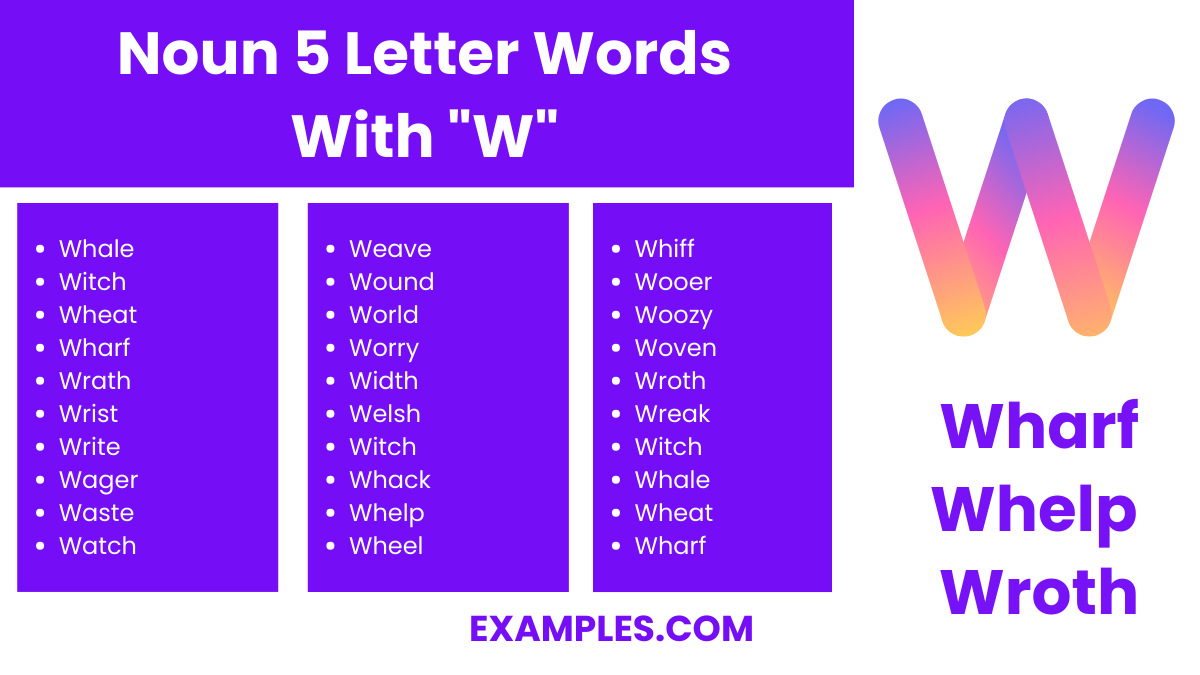 noun 5 letter words with w