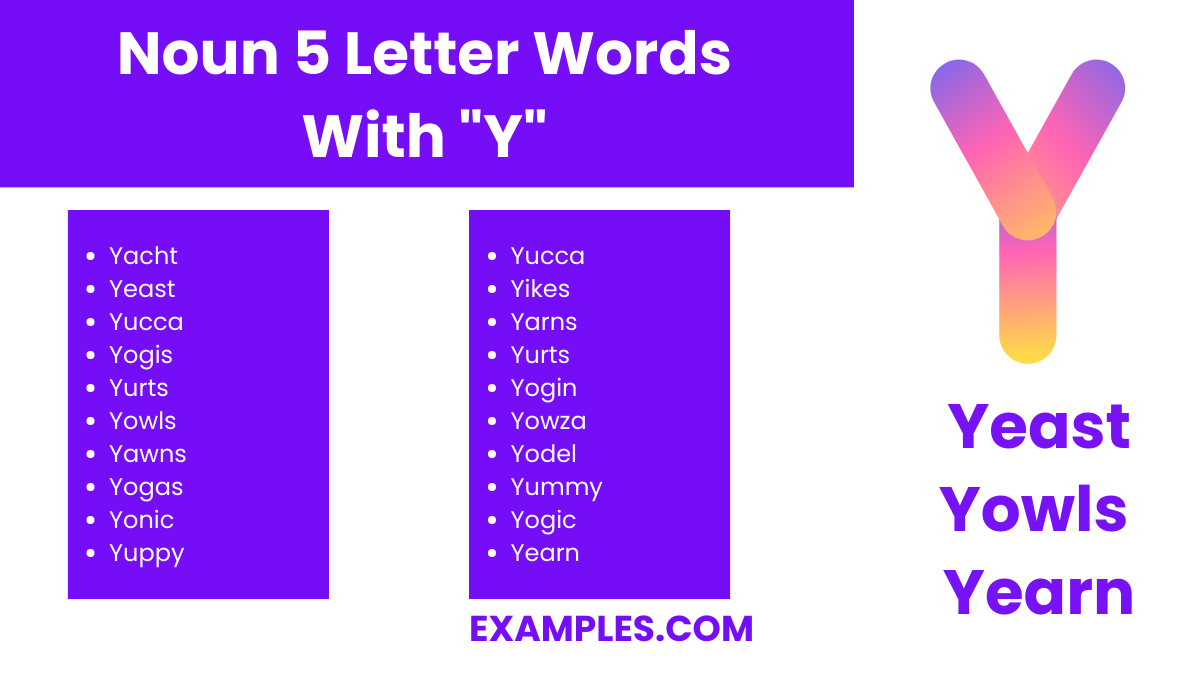 noun 5 letter words with y