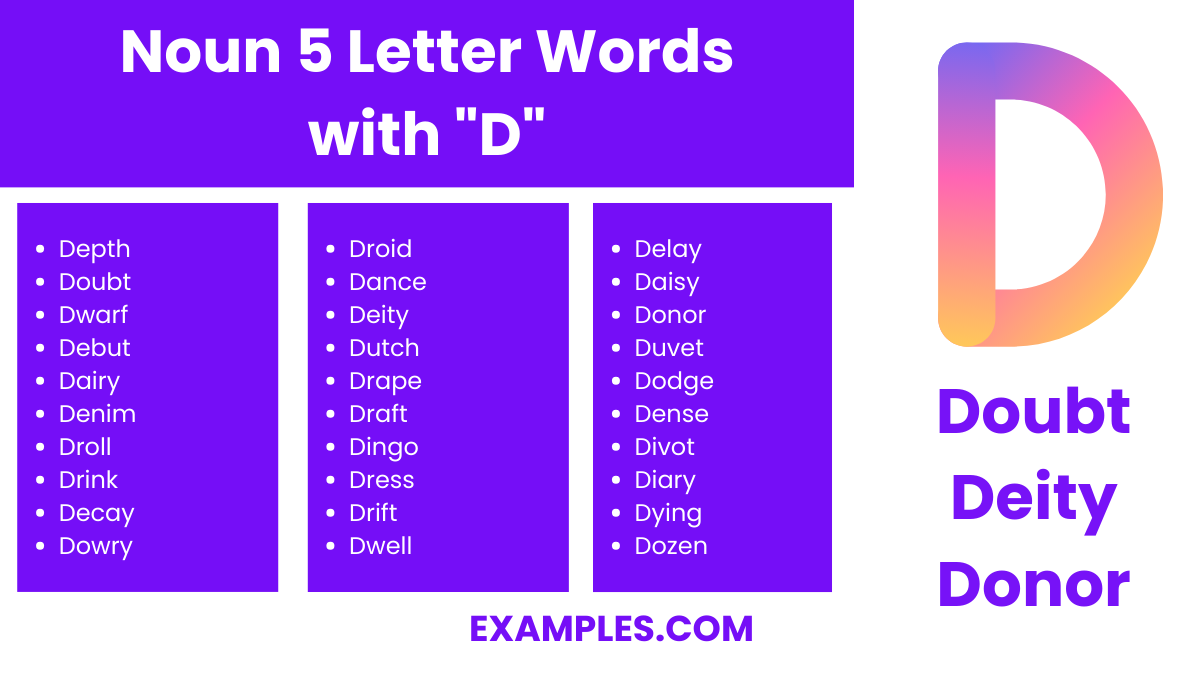 noun 5 letter words with d