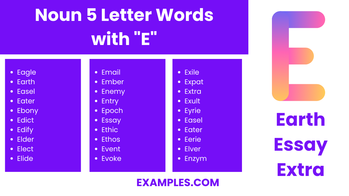 noun 5 letter words with e