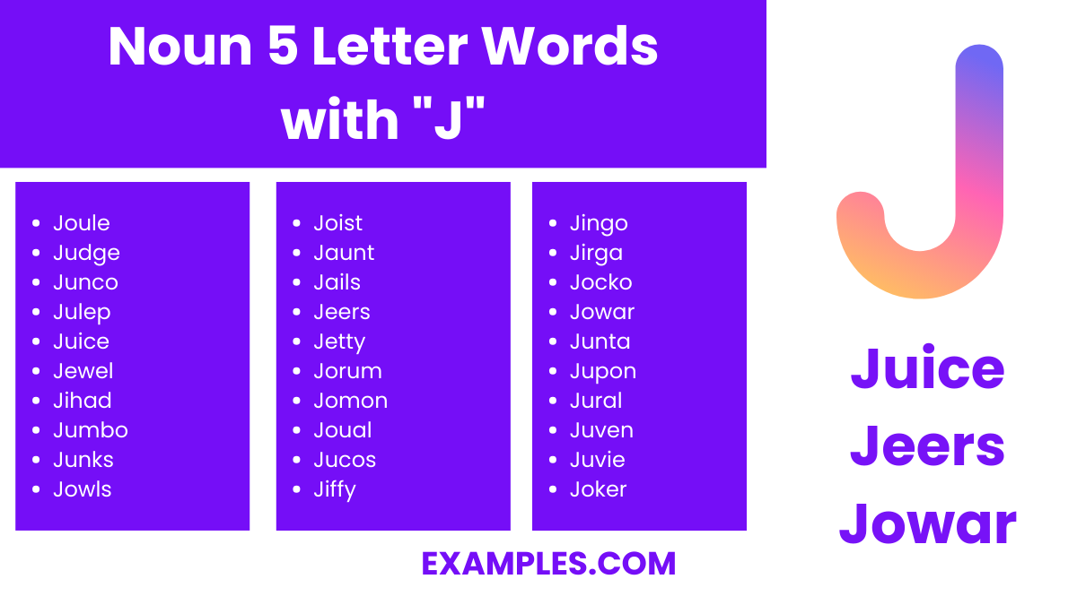 noun 5 letter words with j
