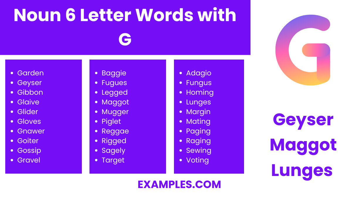 noun 6 letter word with g