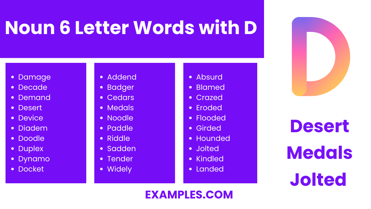 noun 6 letter words with d