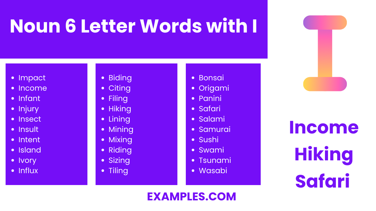 noun 6 letter words with i