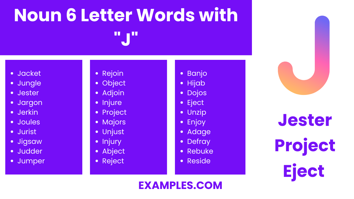 noun 6 letter words with j
