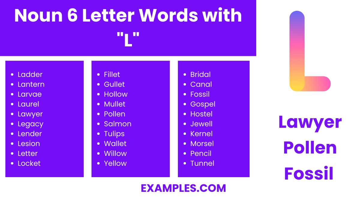 noun 6 letter words with l