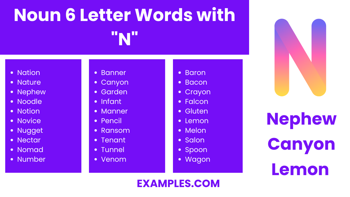 noun 6 letter words with n