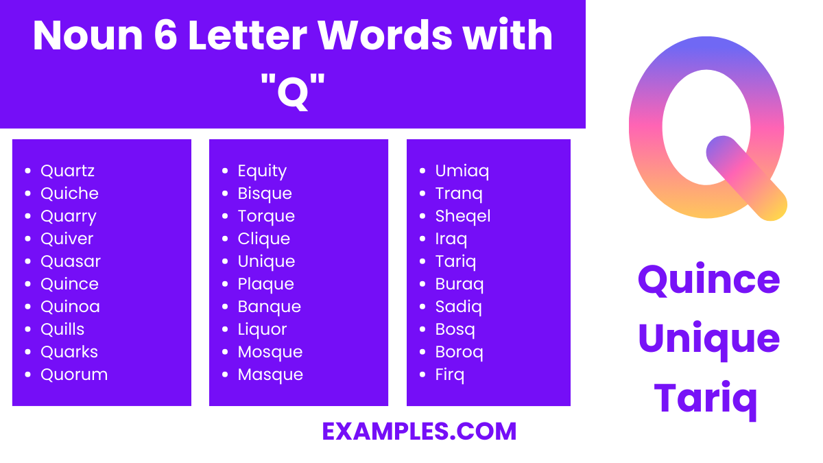 noun 6 letter words with q